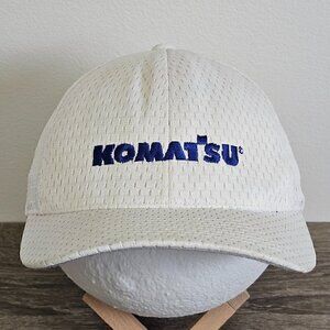 Komatsu FLEXFIT White Distressed Hat  Cap Fitted Heavy Equipment Construction